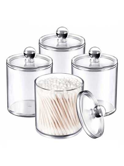 1pc Plastic Acrylic Bathroom Vanity Countertop Organizer Canister With Storage Lid, Apothecary Jar, Cleaning Swab Holder, Makeup Organizer Box For Pads, Bath Salts (Clear, 10oz)