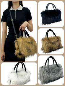 Crafted With Soft Faux Fur, This Fluffy Tote Bag Doubles As A Stylish Satchel And Shoulder Handbag, Perfect For Women-Whether For Yourself, Mom, Friends, Or Bridesmaids. It Pairs Beautifully With Fall And Winter Outfits, Working Great As A Plush Underarm Bag For Daily Commutes, Dates, Or Casual Outings. Though Compact, It Easily Fits A Mobile Phone And Wallet, And Its Versatile Design Can Transition Across Occasions. Beyond Daily Use, It's A Lovely Gift Pick: Ideal For Young Girls' Birthdays, Proms, And Graduations, Plus Special Days Like Valentine's Day, Christmas, Anniversaries, Thanksgiving, And Halloween. - 彩色 - 查看 2