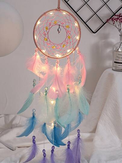 1 Stück Heißluftballon, mädchenhaft, süß, Federtraum Fänger Dekoration, geeignet für Zimmer, Wohnzimmer, Balkon, Windspiele, Dekoration für Hochzeitsparty (Federn sind künstlich), Heimdekoration, Zimmerdekoration, Wanddekoration