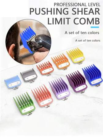 10 peines guía de plástico para cortapelos, cuchilla para cortapelos eléctrico, peine de posicionamiento, cabezal de aceite, regla de plástico de colores, peine guía para cortapelos eléctrico, peine guía de colores, artículos esenciales de viaje, artículos de viaje, peinado, peluquería, cabello, viajes, productos para el cabello, herramientas para el cabello, accesorios para el cabello, barbero, accesorios de barbería, barbería, equipo de peluquería