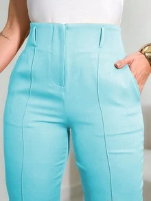MODA MO, REF: 3283 Women's Tailored Pants, High Waist, With Pockets, Formal, Modern, Elegant, New Collection, Style, Comfortable, Quality Fabric, Sophisticated Look, Versatile, Casual, For Work, Occasional, Women's Fashion Piece, Contemporary Style, Available For Purchase Throughout The Country - 水藍色 - 查看 3