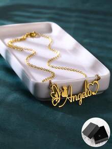 Customized Personalized Butterfly & Heart Name Necklace, Customizable With Your Name, 18K Gold Stainless Steel Necklace, Unique Design, Fashionable And Elegant, Versatile And Eye-Catching, Perfect Jewelry For Girls, Suitable For Weddings, Birthdays, Valentine's Day, Mother's Day, New Year Charm. - Multicolor - View 10