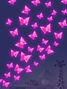 6 Stücke rosa-blaugrüne Schmetterling Aufkleber, leuchtende Schlafzimmer Wohnzimmer Wandaufkleber Schalter dekorative selbstklebende wasserfeste und feuchtigkeitsbeständige Aufkleber. - Verschiedenfarbig - Übersicht 12