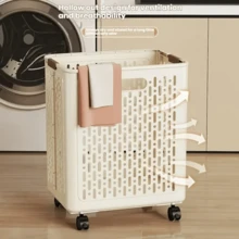 Retractable, Foldable, Floor-Standing Laundry Basket With Wheels 46x38x28cm - Multicolor - View 4