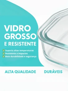 Kit 3 Potes De Vidro Borossilicato Com Tampa Hermética 4 Travas Antivazamento 1040ML 640ML 330ML Marmita Freezer Micro-ondas