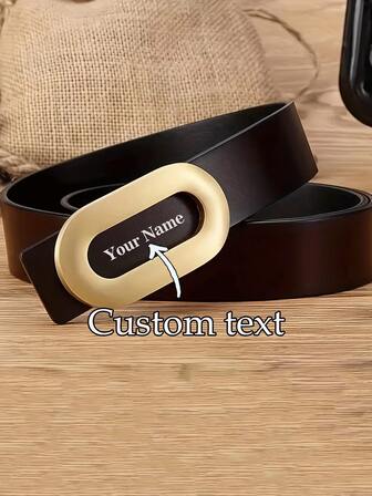 1pc Customized Leather Belt For Men & Women - Personalized Elastic Belt With Solid Brass Oval Buckle, Suitable For Casual Jeans, Elegant Daily Wear, Customized Gift, Classic Style, High-Quality Craftsmanship, Great Gift For Family, Friends, Christmas, Halloween, Mother's Day, Father's Day, Valentine's Day, Birthday, Anniversary