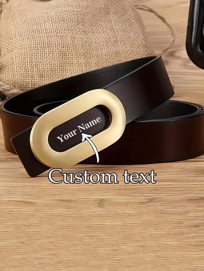 1pc Customized Leather Belt For Men & Women - Personalized Elastic Belt With Solid Brass Oval Buckle, Suitable For Casual Jeans, Elegant Daily Wear, Customized Gift, Classic Style, High-Quality Craftsmanship, Great Gift For Family, Friends, Christmas, Halloween, Mother's Day, Father's Day, Valentine's Day, Birthday, Anniversary