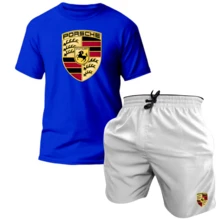 Men's Tactel Printed T-Shirt And Shorts Kit Launch - 藍 - 白 / 保時捷 - 查看 1