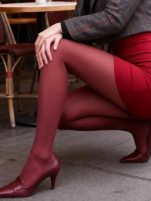 1pc Fashionable And Versatile Solid Color Footless Tights For Dress, For Christmas Gift - Burgundy - View 20