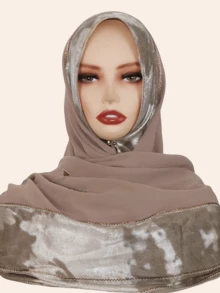 1pc Women's Fashionable Hijab Headscarf With Rhinestone Patchwork And Metallic Foil Fabric, Middle Eastern Style