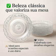 Set Of 8 Deep Plates Transparent Glass 22cm Elegant Resistant Classic Design Embossed Table Setting Dinner Dessert - 無色 - 查看 2