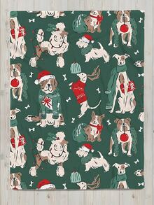 Festive Dogs Print Flannel Blanket  Cozy, Soft & Warm Throw Blanket Featuring HolidayThemed Canine Designs, Perfect For Snuggling Up On The Couch Or As A Decorative Home Accent! - 白色 - 查看 3