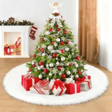 1pc Holiday Artificial Fur Christmas Tree Skirt - Snowflake White Plush Carpet Mat, Suitable For Holiday Home Decor, Polyester, Christmas Tree Stand Cover, New Year Decoration