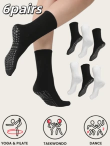 6双装女士瑜伽中筒袜，防滑袜，适用于女士瑜伽和芭蕾舞，瑜伽防滑袜，粘性袜，健身医院袜 - 彩色 - 查看 11