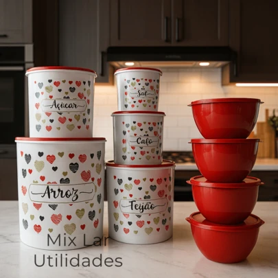 Kit de potes mantimentos de cozinha 5 peças + 4 potes Boll redondos herméticos