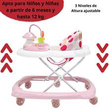 Joykoo Andadera para Bebé Hongo Musical Juguetes Interactivos Altura Ajustable Ruedas de Goma Apta desde 6 meses y hasta 12 kg - Rosa - Ver 3