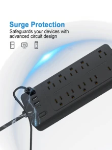Surge Protector Power Strip With Multiple Outlets, Overload Protection, 10 Outlets With 1 USB C And 3 USB Ports, 3.94 Ft Power Cord - US B Type Plug(110-127V) - View 7