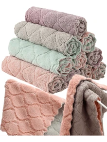 10pcs Kitchen Towels Quick Dry Washcloths, Coral Velvet Dishtowels Multipurpose Reusable Cloths, Soft Tea Absorbent Cleaning Cloths Double-Sided Microfiber Lint Free Rags. - Colorful - View 1