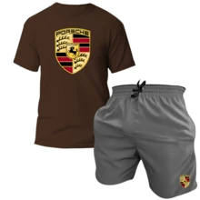 Men's Tactel Printed T-Shirt And Shorts Kit Launch - 棕色 - 灰色 / 保時捷 - 查看 1