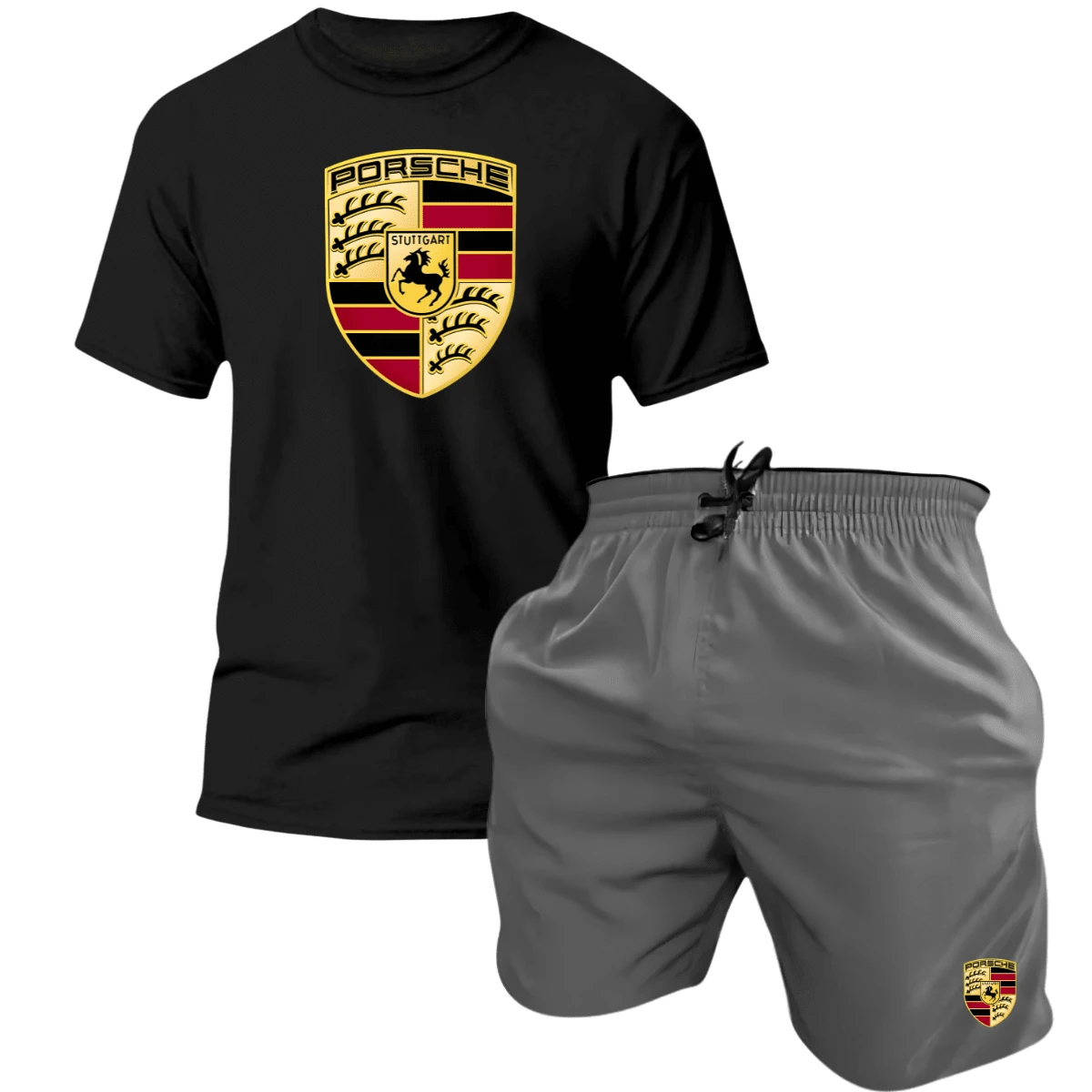 Men's Tactel Printed T-Shirt And Shorts Kit Launch - 黑色 - 灰色 / 保時捷 - View 1