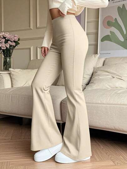 Women's High Waist Solid Color Flare Yoga Leggings, Workout Running Fitness Pants