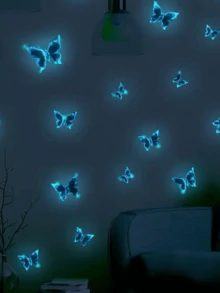 6 Stücke rosa-blaugrüne Schmetterling Aufkleber, leuchtende Schlafzimmer Wohnzimmer Wandaufkleber Schalter dekorative selbstklebende wasserfeste und feuchtigkeitsbeständige Aufkleber. - Verschiedenfarbig - Übersicht 10