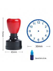 1个30毫米学生时钟印章，时间戳，教师教学时钟工具，手持日期印章，圆形时钟印章（含墨水） - 鐘錶印章帶油墨 - 查看 10
