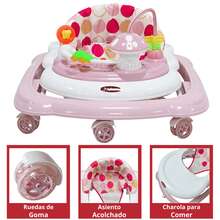 Joykoo Andadera para Bebé Hongo Musical Juguetes Interactivos Altura Ajustable Ruedas de Goma Apta desde 6 meses y hasta 12 kg - Rosa - Ver 5