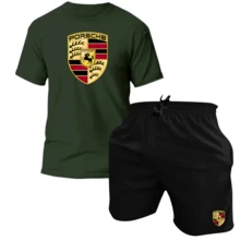 Men's Tactel Printed T-Shirt And Shorts Kit Launch - 綠色 - 黑色 / 保時捷 - 查看 1