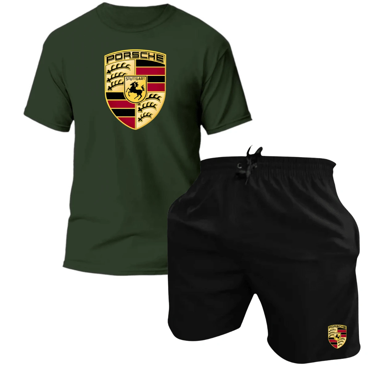Men's Tactel Printed T-Shirt And Shorts Kit Launch - 綠色 - 黑色 / 保時捷 - 查看 1