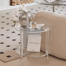 1 Set Acrylic Side Table, Removable Coffee Table Suitable For Living Room, Bedroom, Bathroom, Hallway Storage Rack - Transparent - View 3