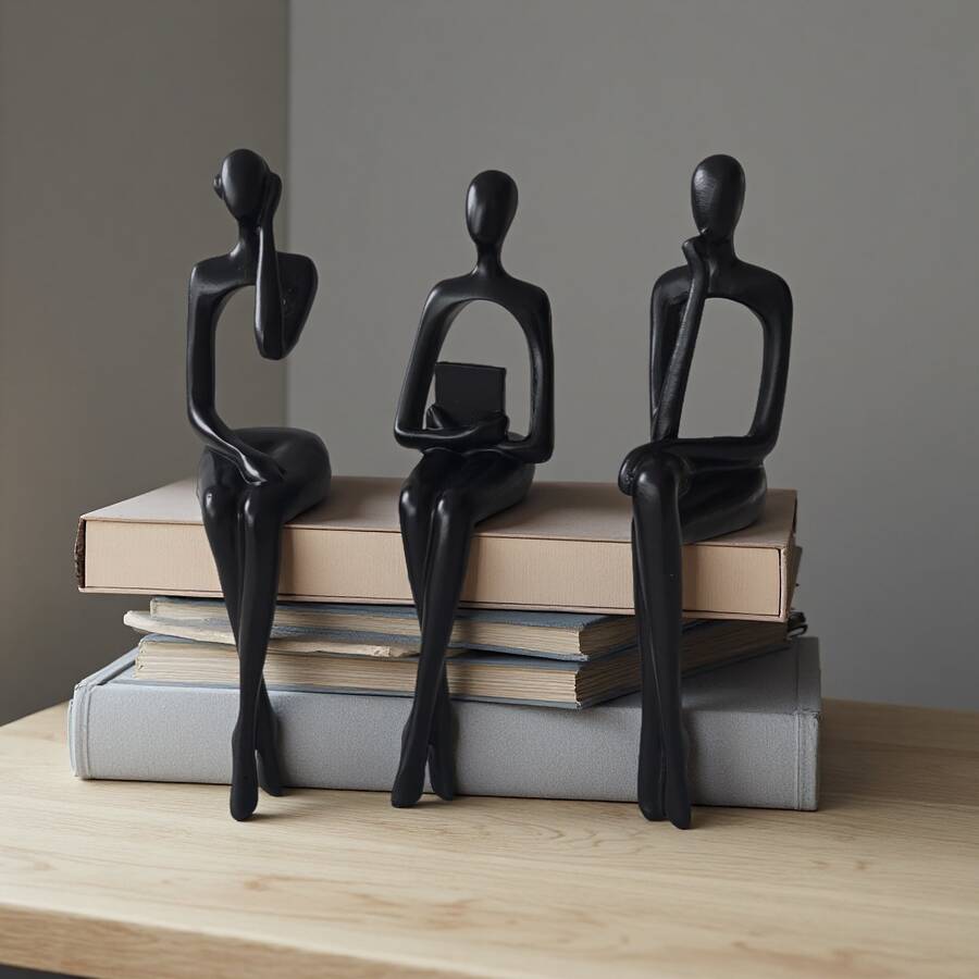 LUMIARTISAN 3pcs Modern Minimalist Human Figure Sitting Pose Resin Ornaments, Room Decor, Decorations, Bedroom Decor Best Gifts Birthday Graduation - 黑色3件套 - 查看 1
