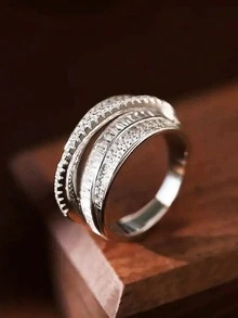 1 pieza Anillo de plata de ley 925 con múltiples capas y diamantes, estilo vintage, adecuado para uso diario o como regalo para mujeres - Anillo de diamantes multicapa - Ver 11