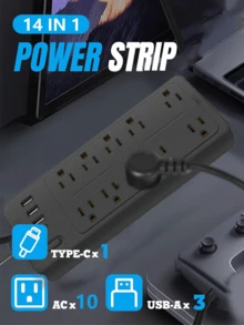 Surge Protector Power Strip With Multiple Outlets, Overload Protection, 10 Outlets With 1 USB C And 3 USB Ports, 3.94 Ft Power Cord - US B Type Plug(110-127V) - View 5