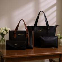 Kit 4 Anjik Medium Women's Bags + Wallet + Tote Bag + Toiletry Bag, Zipper Closure, Synthetic PU, Everyday Bag, Luxurious, Elegant, Party, Work, School, University. Gaby Show - 杏色 - 查看 2