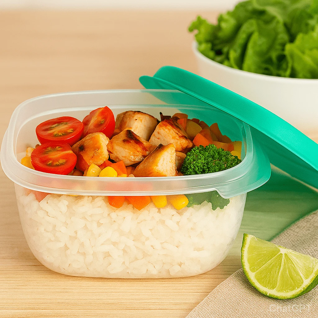 Contenedor de almacenamiento de alimentos para cocina, recipiente cuadrado de plástico con tapa - Azul menta - Ver 1