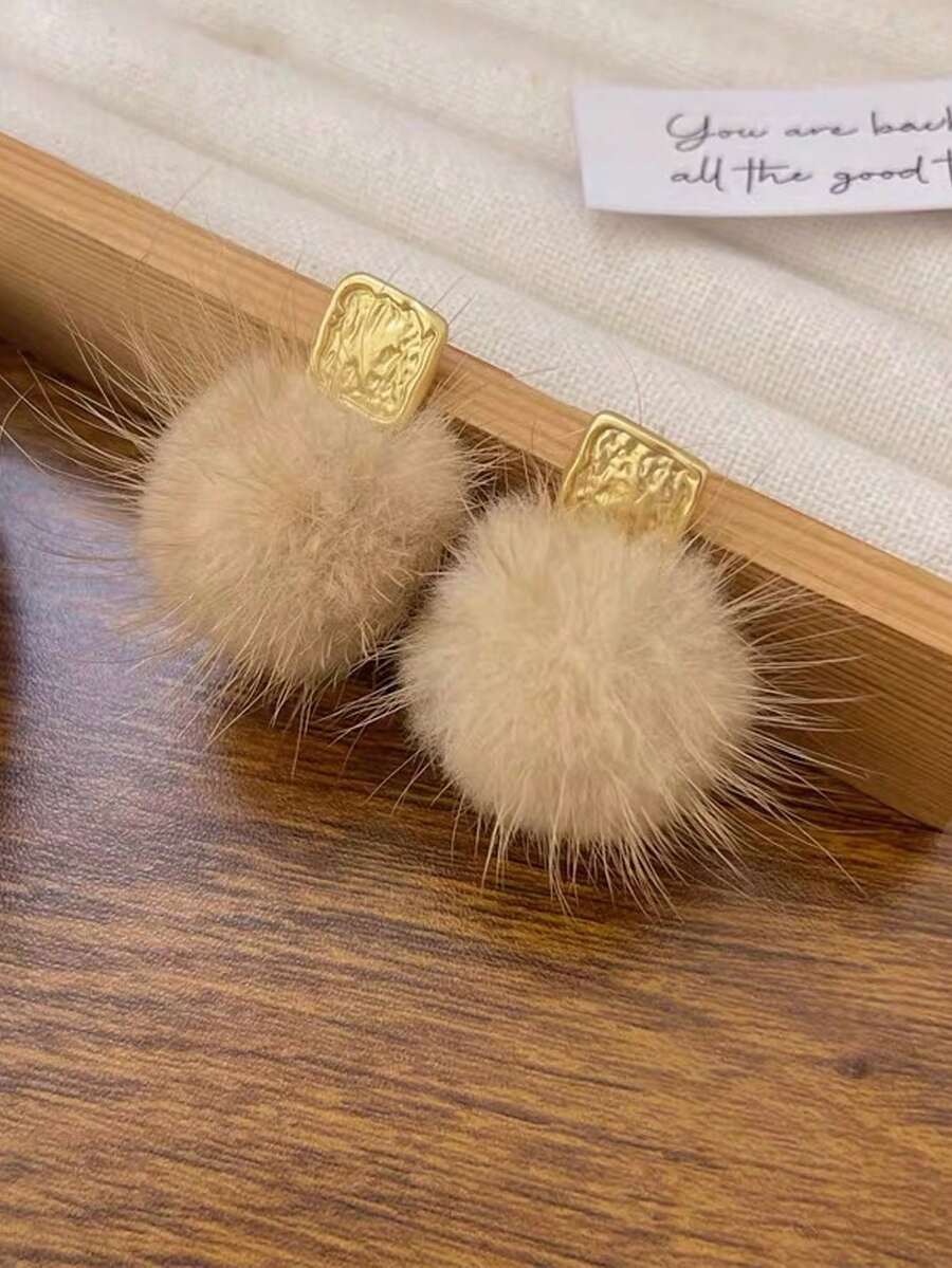 1 对可爱百搭圣诞驯鹿毛球流苏耳环，适合女性任何场合 - 金色 - 查看 1