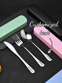 Personalização de Utensílios de Cozinha em Aço Inoxidável Gravados, Presente Comemorativo de Aniversário de Casamento para Casal, Presente de Herança de Casamento Personalizado Único e Colorido - Combinação de faca e garfo de aço inoxidável a laser texto + - Visão 2