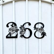 1 pieza Decoración de arte de pared Número de casa, Signo de número con forma de flor, Letrero de porche de puerta delantera de casa de campo, Letrero de casa de campo y rancho para exteriores, Adorno de guirnalda rural, apto para interiores y exteriores