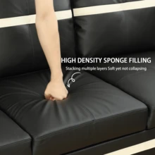 Black And White Modern 97"W L-Shaped Sectional Sofa Set, Synthetic Leather Right-Chaise Corner Couch, Tool-Free Assembly Modular Sleeper Sofa, Space Saving Multifunctional Living Room Furniture For Apartment And Office - 黑與白 - 查看 7