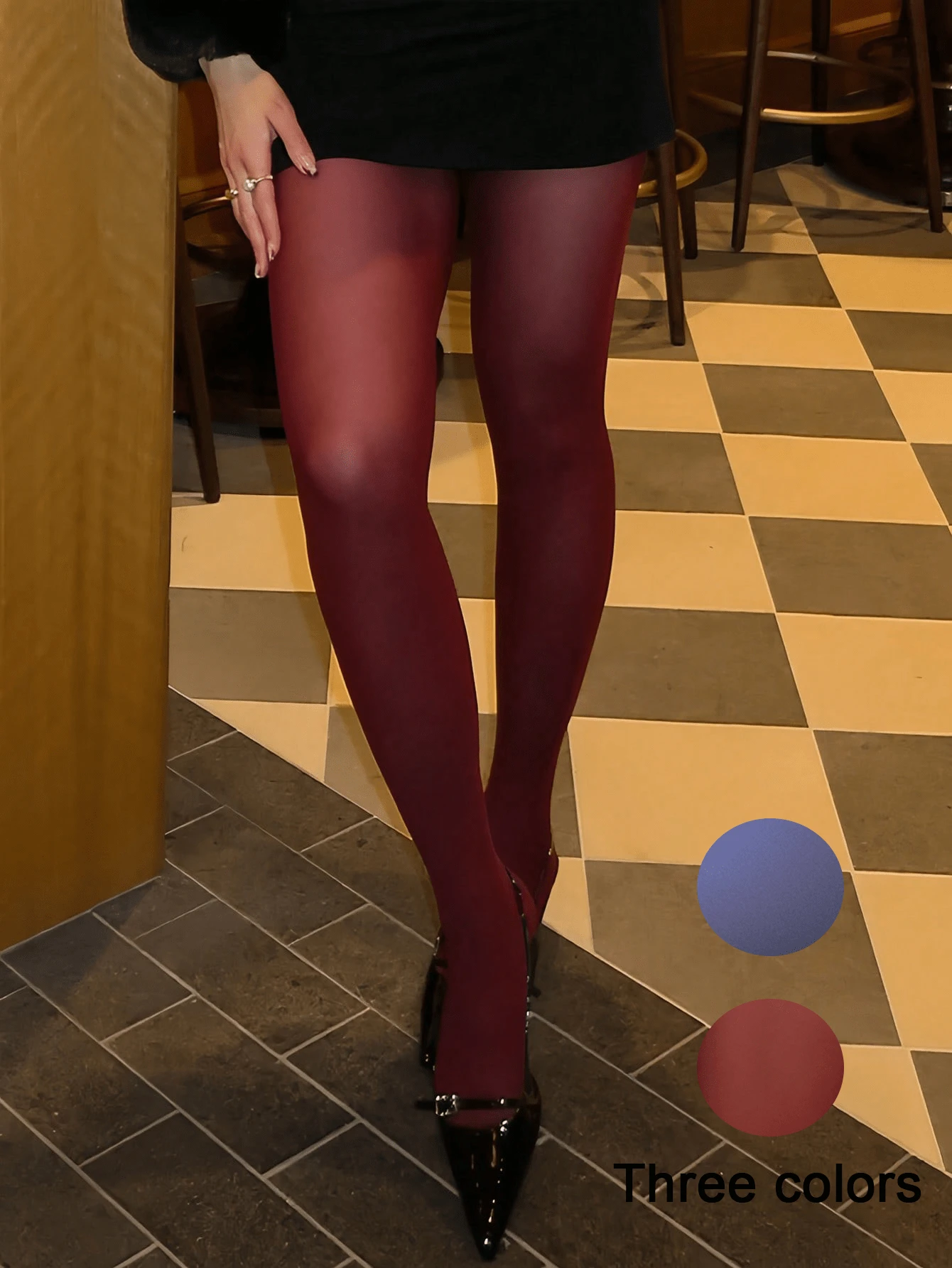 1pc Fashionable And Versatile Solid Color Footless Tights For Dress, For Christmas Gift - Burgundy - View 1