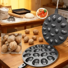 1pc 16-Cavity Oval Baking Mold, Suitable For Gas Stove, Walnut Cake/Waffle/Egg Puff Baking Tray