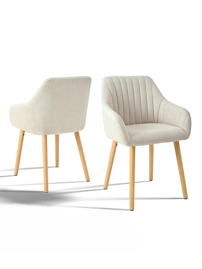 Goeurvant Moderne Upholstered Stoel Ergonomic Backrest, Armrests Wooden Legs Dining Room, Living Kitchen Set Of