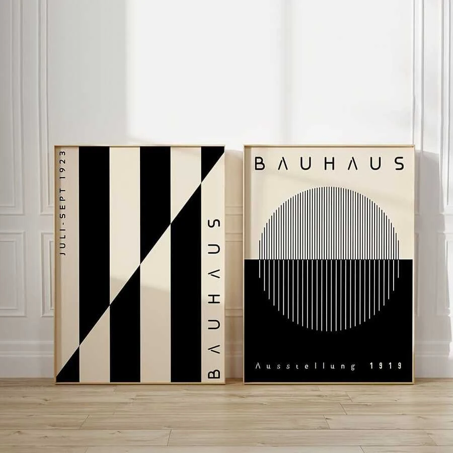 2pcs Set Bauhaus Geometric Canvas Prints - Frameless, Mid-Century Modern Minimalist Wall Art For Living Room, Bedroom, Dorm Decor - Perfect Gift Idea