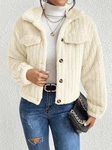 Novedades otoño/invierno para mujer chaqueta casual , sensual y elegante para el día a día Ideal para salidas, vacaciones, reuniones y festivales Cálido, resistente al viento y al frío Perfecto para Año Nuevo, Navidad, Halloween y San Valentín Cazadora con diseño de solapa con botón delantero de franela - Blanco - Ver 6