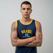 Camisa Regata do Brasil Bordada - Azul Marinho - Visão 3