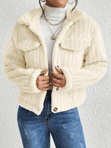 Novedades otoño/invierno para mujer chaqueta casual , sensual y elegante para el día a día Ideal para salidas, vacaciones, reuniones y festivales Cálido, resistente al viento y al frío Perfecto para Año Nuevo, Navidad, Halloween y San Valentín Cazadora con diseño de solapa con botón delantero de franela - Blanco - Ver 3