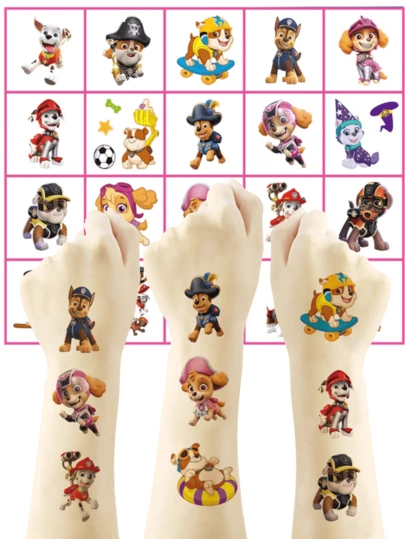 PAW Patrol DIY Waterproof Temporary Tattoo Stickers Chase Rubble Zuma Skye Rubble Tracker Rex Tattoo Stickers, Movie Surrounding Sstickers, Birthday Party Decorations, Suitable For Role Play And Daily Wear Christmas Gifts