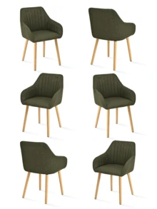 Goeurvant Modern Vertical-Stripe Upholstered Dining Chairs With Armrests And Solid Wood Legs For Dining Room, Kitchen, Living Room - Set Of 2 / Set Of 4 / Set Of 6 - Grass Green - 綠色 - 查看 13