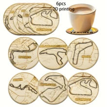 6pcs Racing Car Wooden Coaster Set - Home Decor - Unique Gift - Handcraft And DIY - Motorcycle Racing - Ideal For F1 Drivers And Car Enthusiasts, Suitable For Home And Christmas Birthday Party Decoration Gifts. Multiple Colors Available - Multicolor - View 15